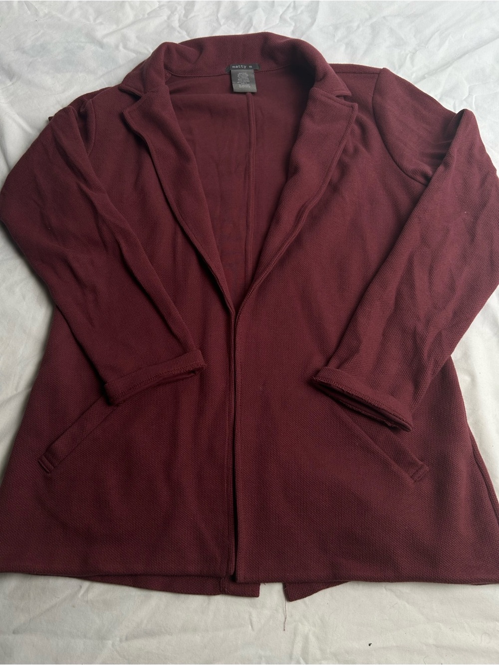 Matty M women’s Maroon Open Front Blazer Cardigan Small